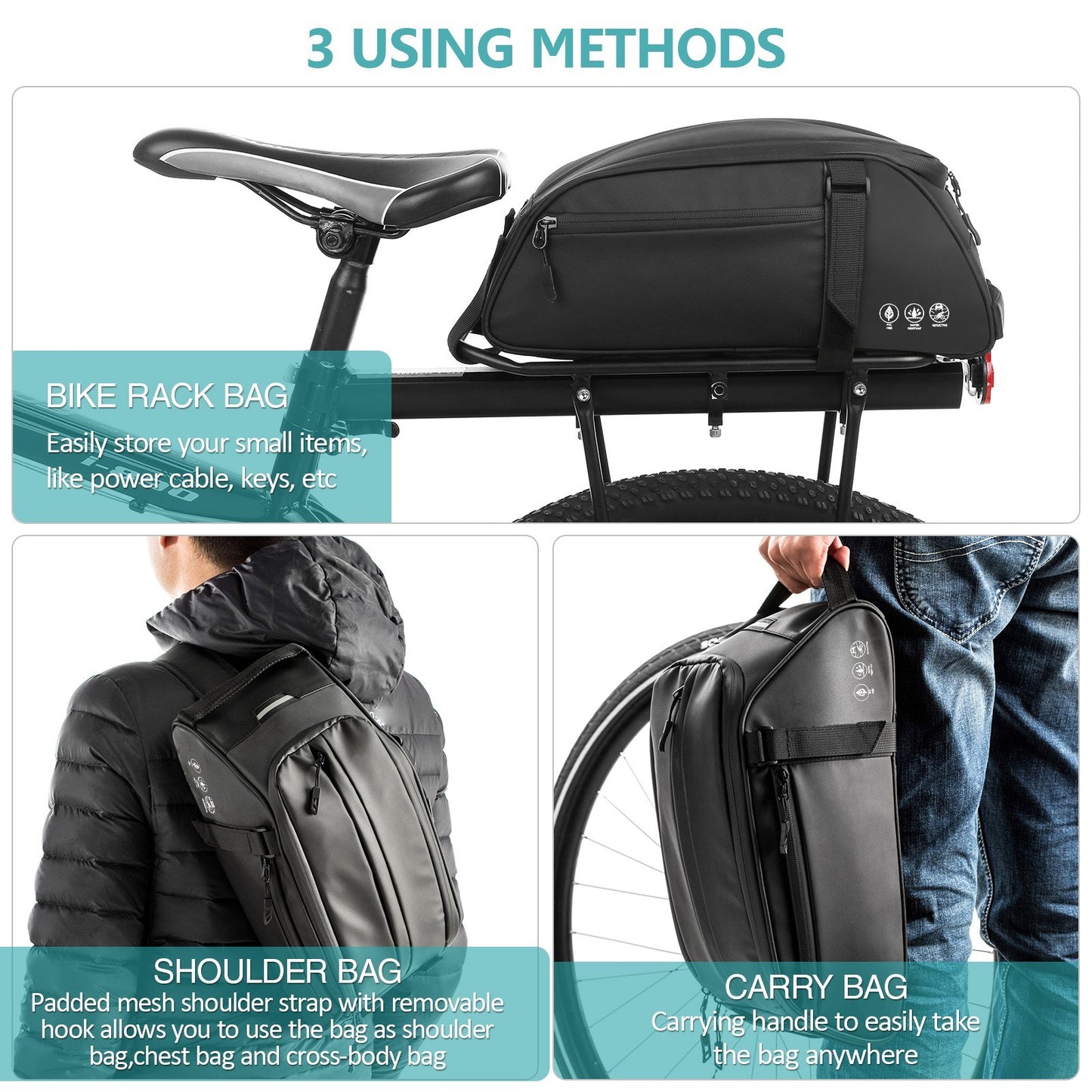 Waterproof Cycling Bag - Rear Rack, Backpack & Shoulder Bag