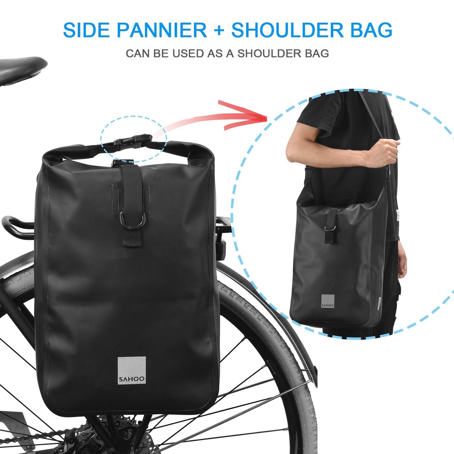 Waterproof Multifunctional Bike Rear Trunk Bag – Large Capacity Cycling Storage with Reflective Design, Shoulder Strap, and Rack Pannier Compatibility for MTB & Road Bikes