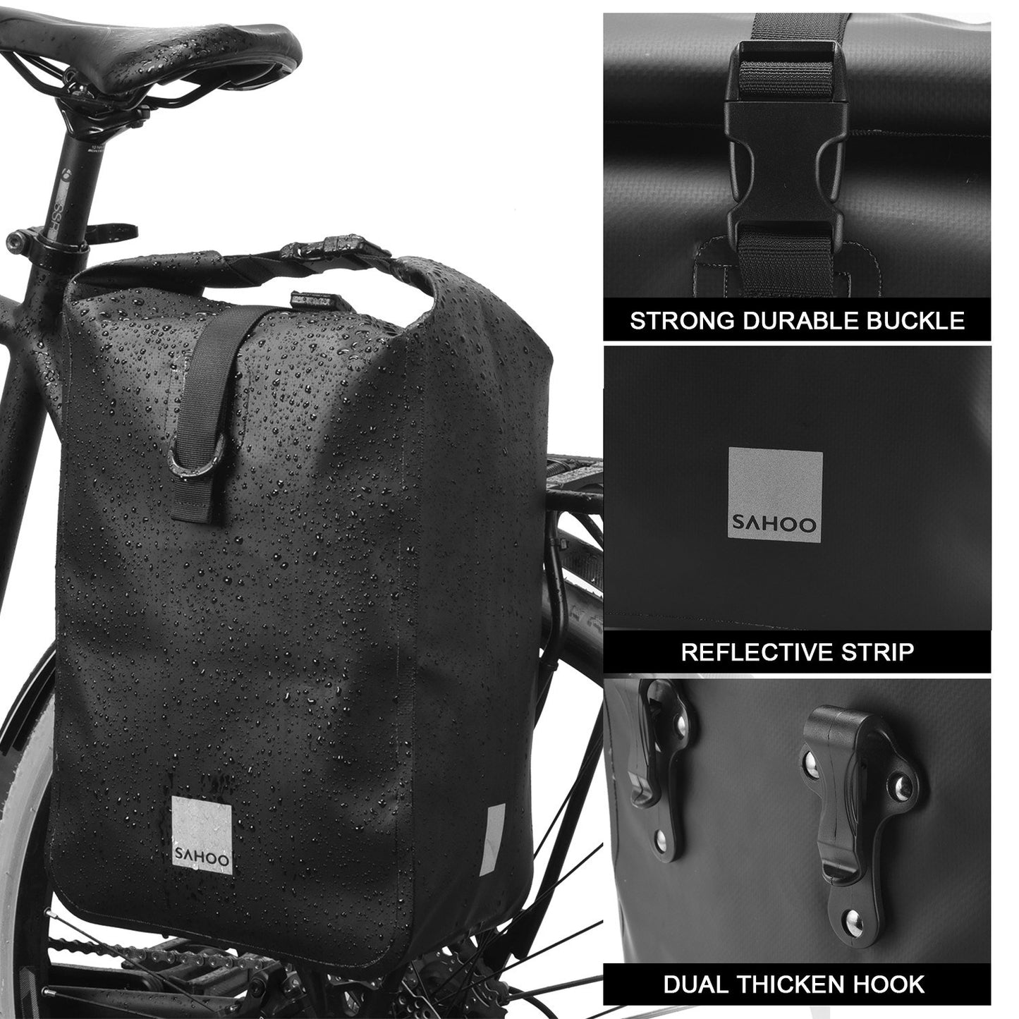 Waterproof Multifunctional Bike Rear Trunk Bag – Large Capacity Cycling Storage with Reflective Design, Shoulder Strap, and Rack Pannier Compatibility for MTB & Road Bikes