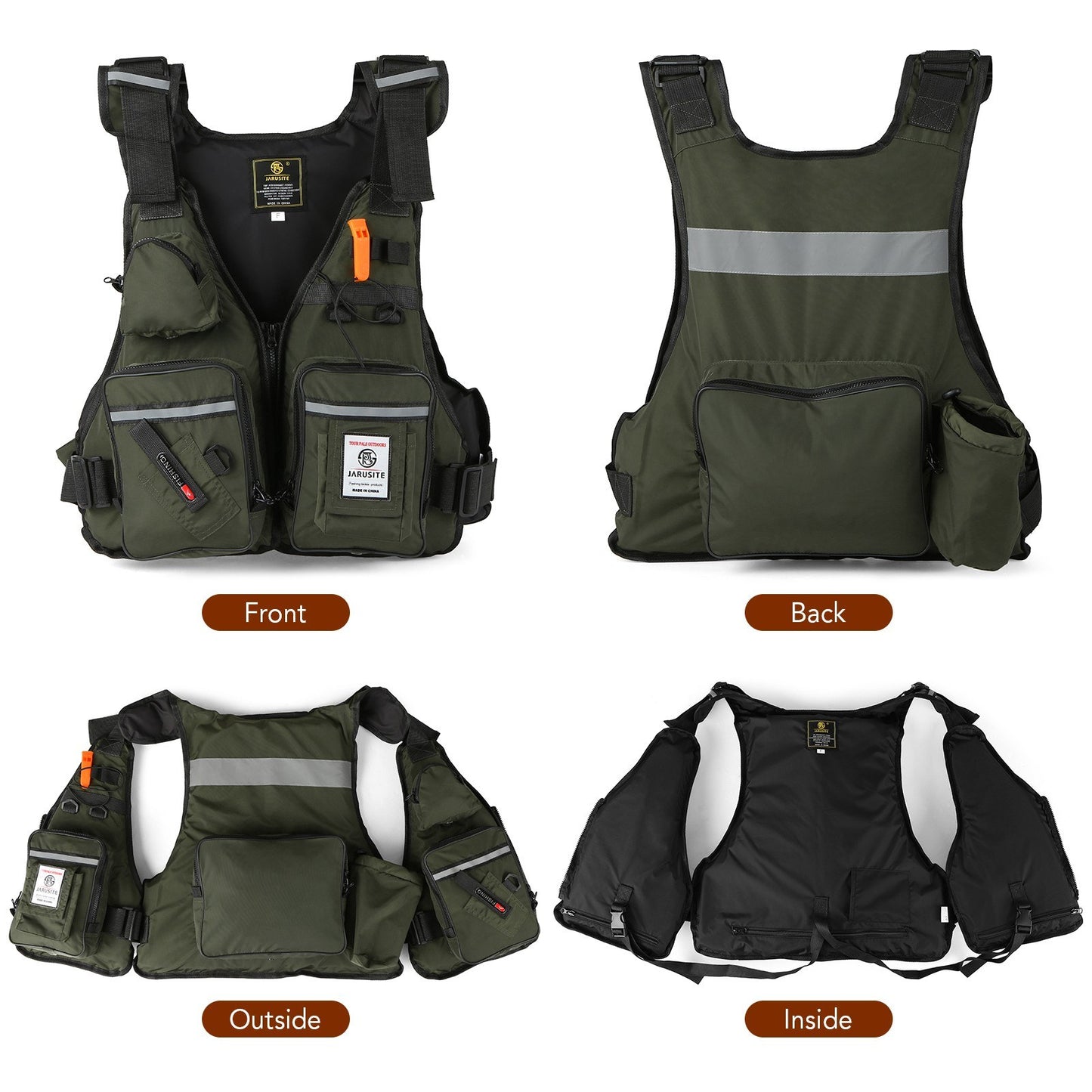 Fly Fishing Buoyancy Vest with Multi-Pockets & Water Bottle Holder for Kayaking, Sailing, Boating & Water Sports