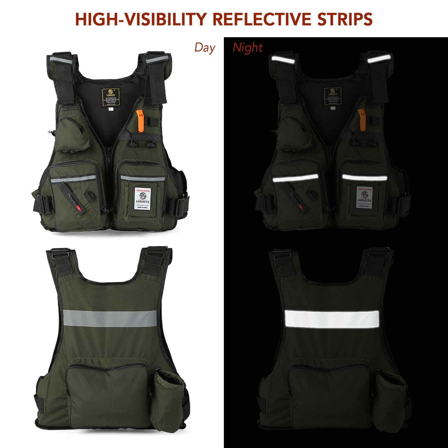 Fly Fishing Buoyancy Vest with Multi-Pockets & Water Bottle Holder for Kayaking, Sailing, Boating & Water Sports