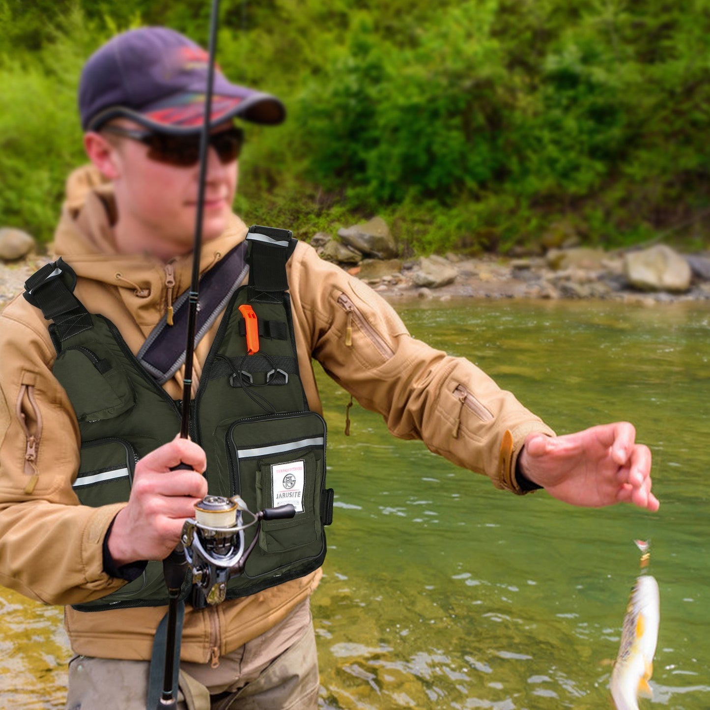 Fly Fishing Buoyancy Vest with Multi-Pockets & Water Bottle Holder for Kayaking, Sailing, Boating & Water Sports