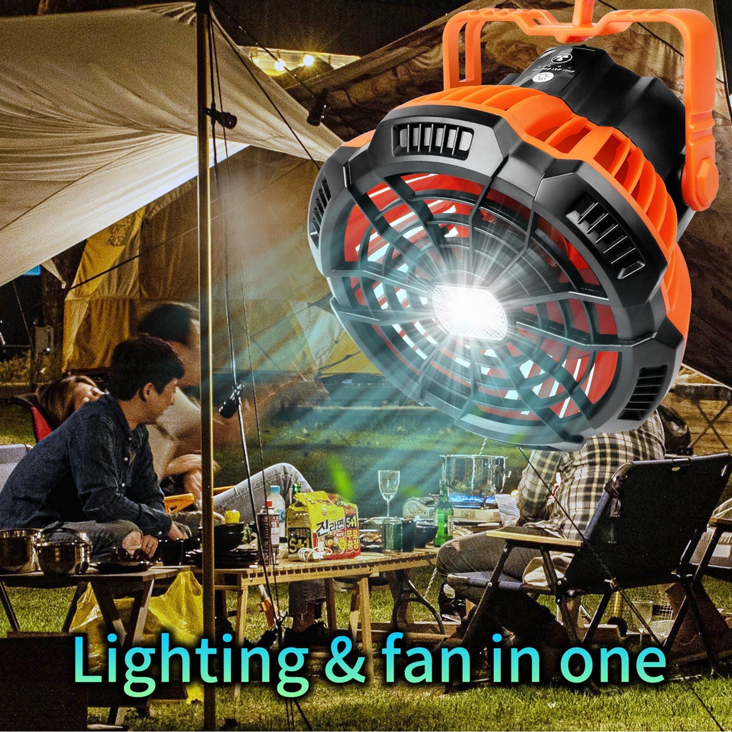 2-in-1 Camping Fan Lantern with Power Bank for Fishing & Tents