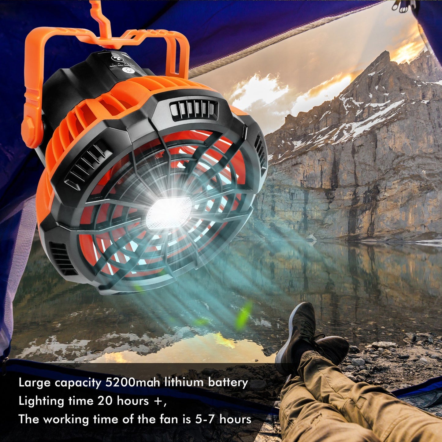 2-in-1 Camping Fan Lantern with Power Bank for Fishing & Tents