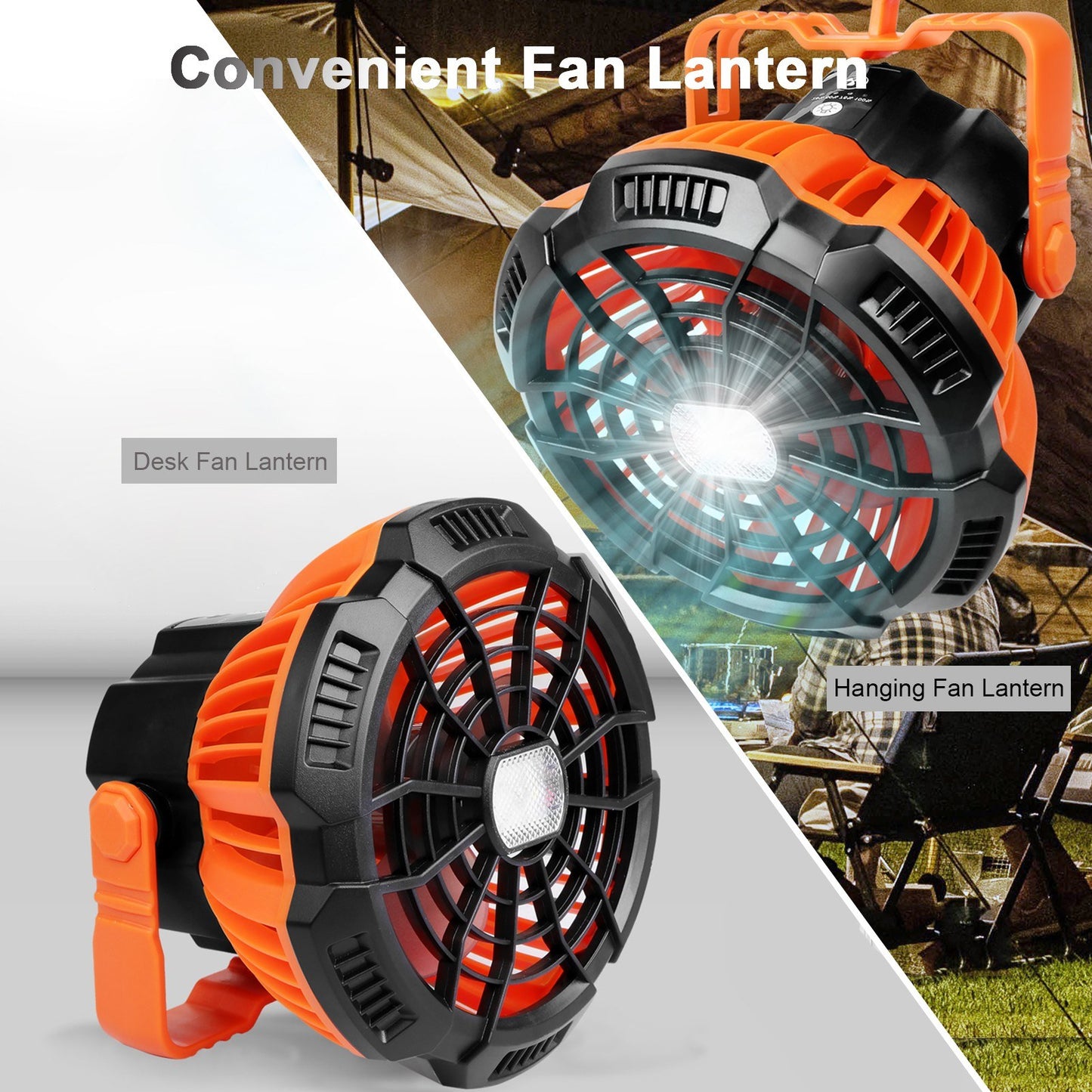 2-in-1 Camping Fan Lantern with Power Bank for Fishing & Tents