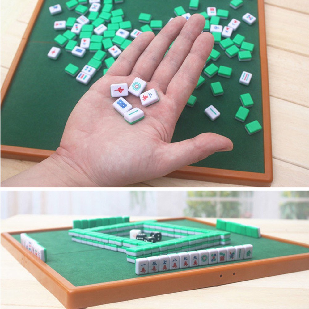Portable Mini Mahjong Set with Folding Table for Travel and Indoor Family Entertainment