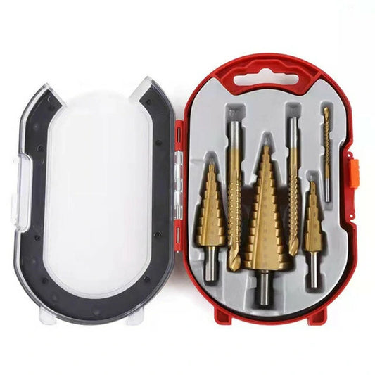 6-Piece Titanium Step Drill Bit Set for Woodworking & Metal: 4-12mm, 4-20mm, 4-32mm, 3mm, 6mm, 8mm Core Hole Opener