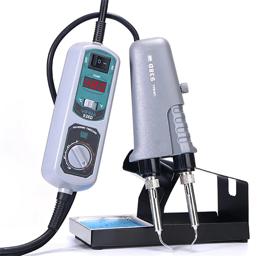 938D Portable Hot Tweezer Soldering Station - Quick Heat, Smart Sleep, Easy °F/°C Conversion with 2 B-type Tips & EU Plug