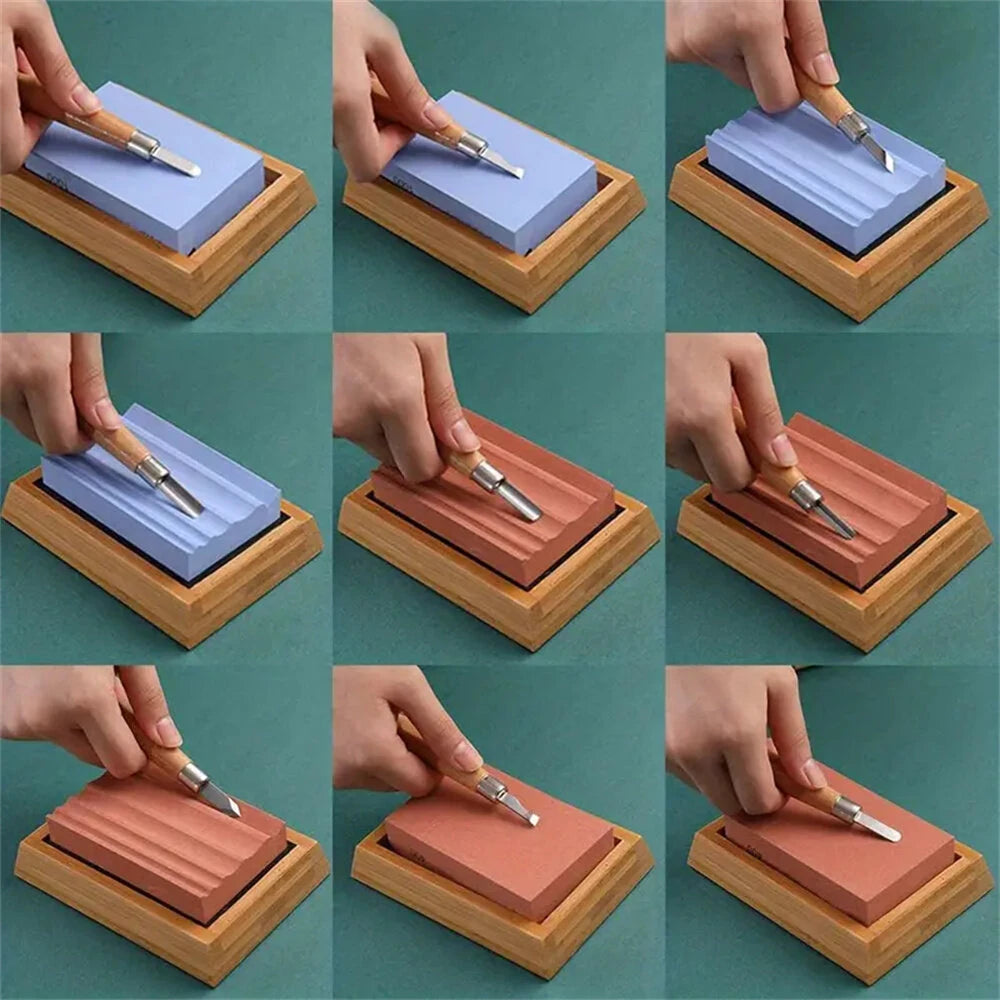 Wood Carving Sharpening Stone Kit: 400 & 1000 Grit Whetstone with Notches for Whittling & Carving Blades, Chisels, and Gouges