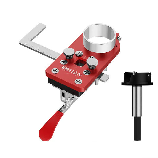 High Precision 35mm Concealed Door Hinge Jig with L-Shaped Ruler & Retaining Clip - Adjustable Aluminum Alloy Cabinet Hardware Punch Tool