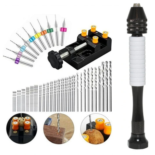 Mini Manual Hand Drill Set with Twist Drill Bits for Woodworking, Jewelry, and Craft Carving
