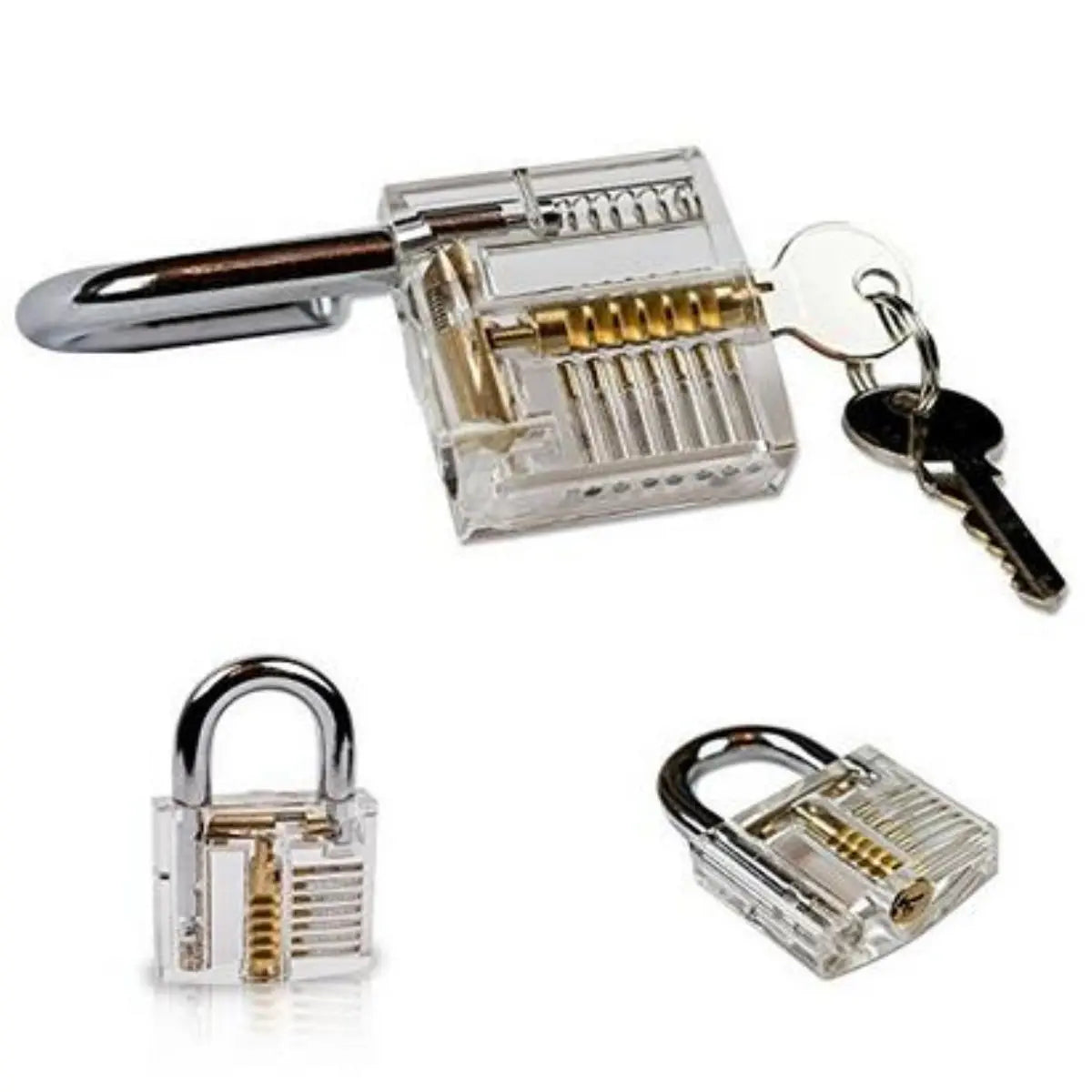 Transparent Practice Padlock & 15-Piece Lock Pick Set with Key Extractor Tools