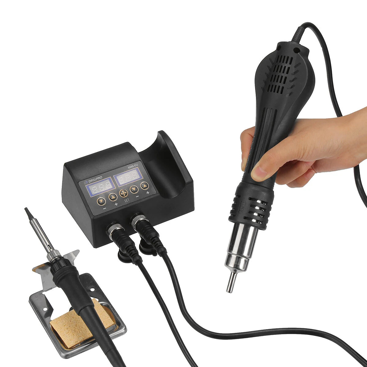 Drillpro 2-in-1 750W Soldering Station & Hot Air Gun with LCD for Cell-phone & PCB Repair