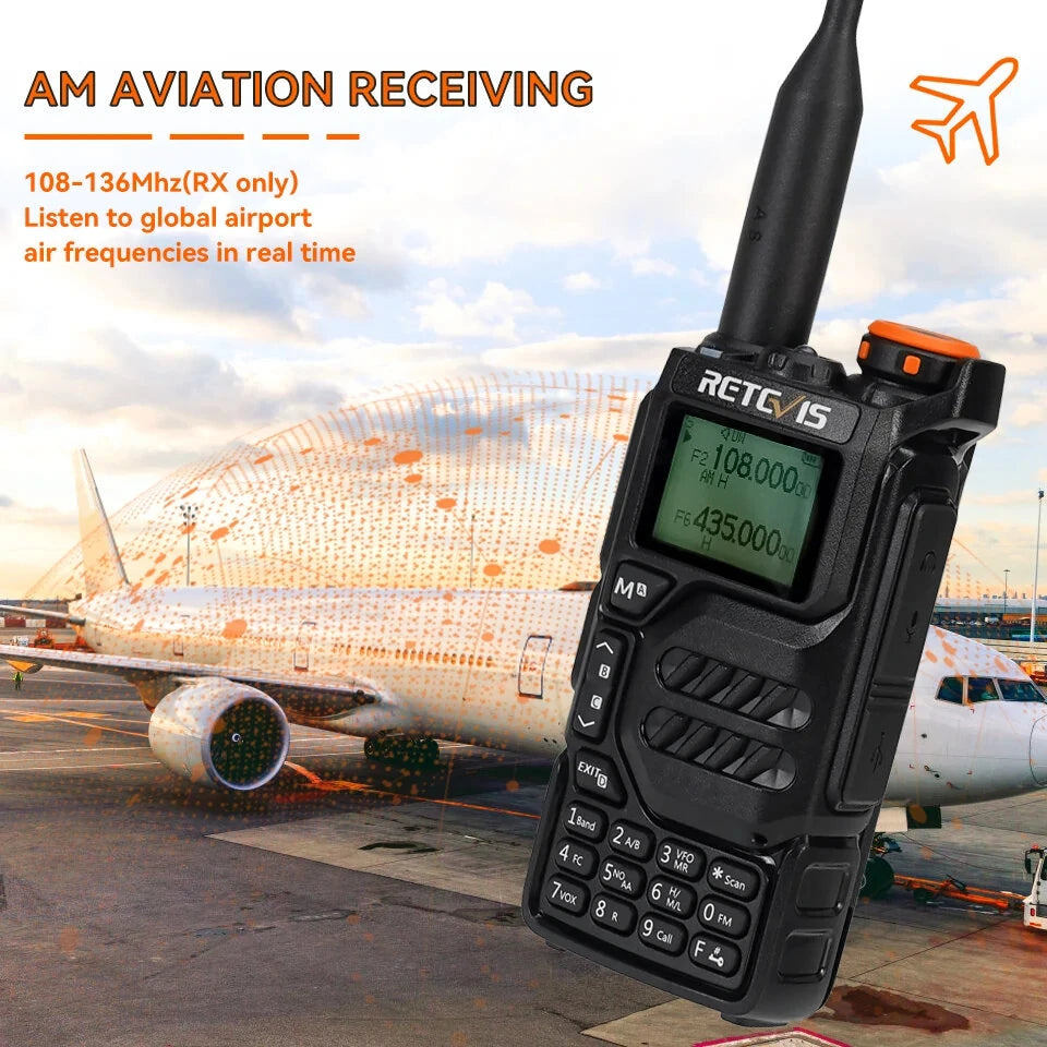 Retevis RA79 5W Dual Band Walkie Talkie, AM/FM Airband Receiver, Multi-Band Reception, USB-C Charging, Portable Ham Two-Way Radio