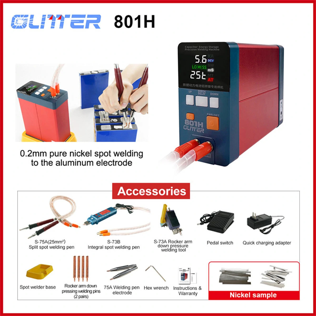GLITTER 801H Dual Function Welding Tool: High-Efficiency with Nickel and Pure Nickel Modes, Ultra-Low Resistance & Double Pulse Welding