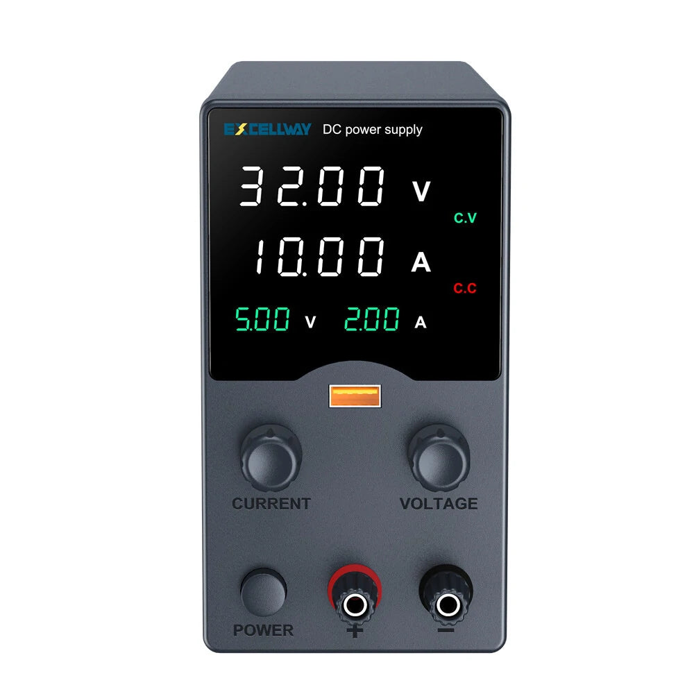 EXCELLWAY GA Series Variable Output Power Supply with USB Fast Charging and Comprehensive Display, Compact Design for Versatile Applications