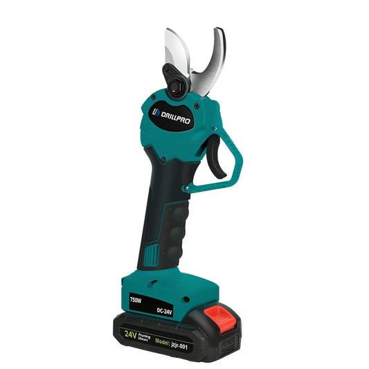 Drillpro 24V Cordless Pruning Shears, 750W Power, 7500mAh Battery, 30mm Cutting Diameter, Includes Extra Blades, Long-Lasting Garden Tool