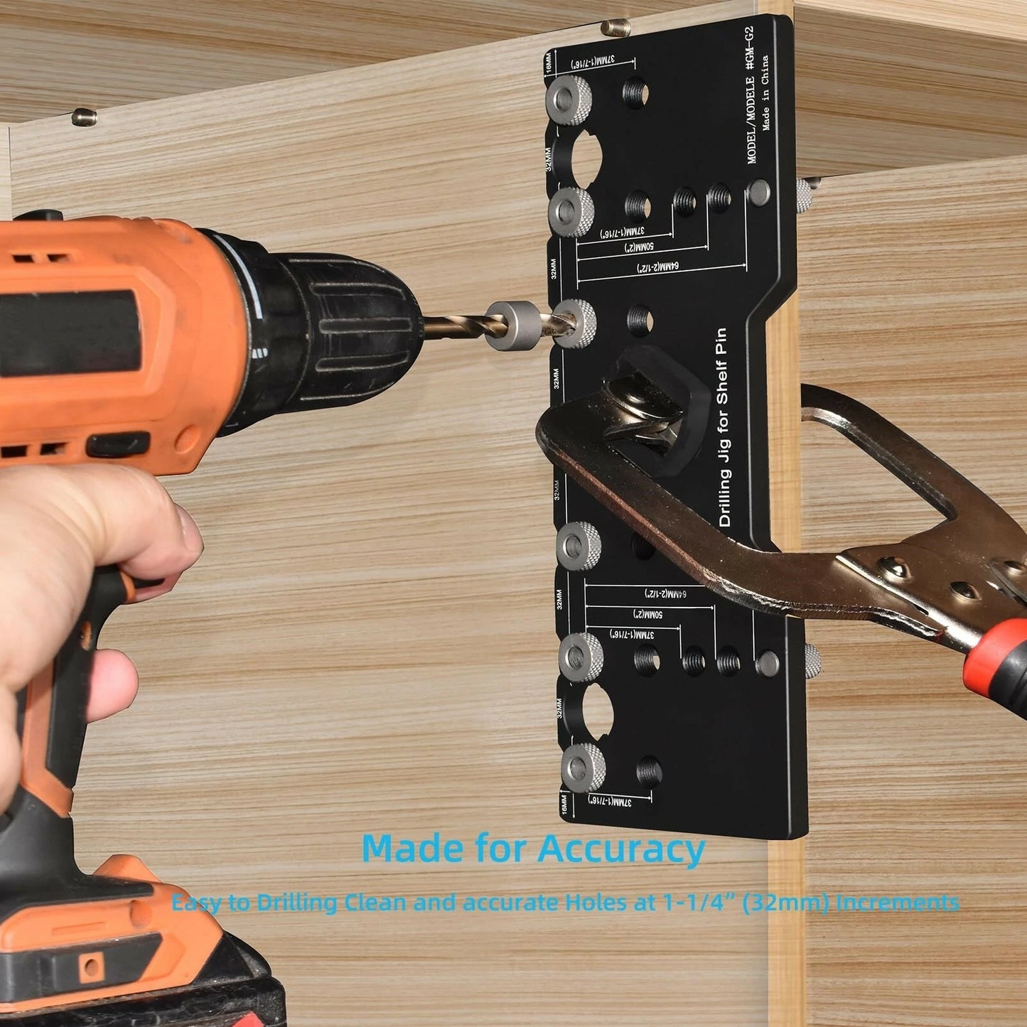 Aluminum Alloy Cabinet Hardware Jig with 2PCS 5mm Drill Bits - Adjustable Shelf Pin Woodworking Locator Guide
