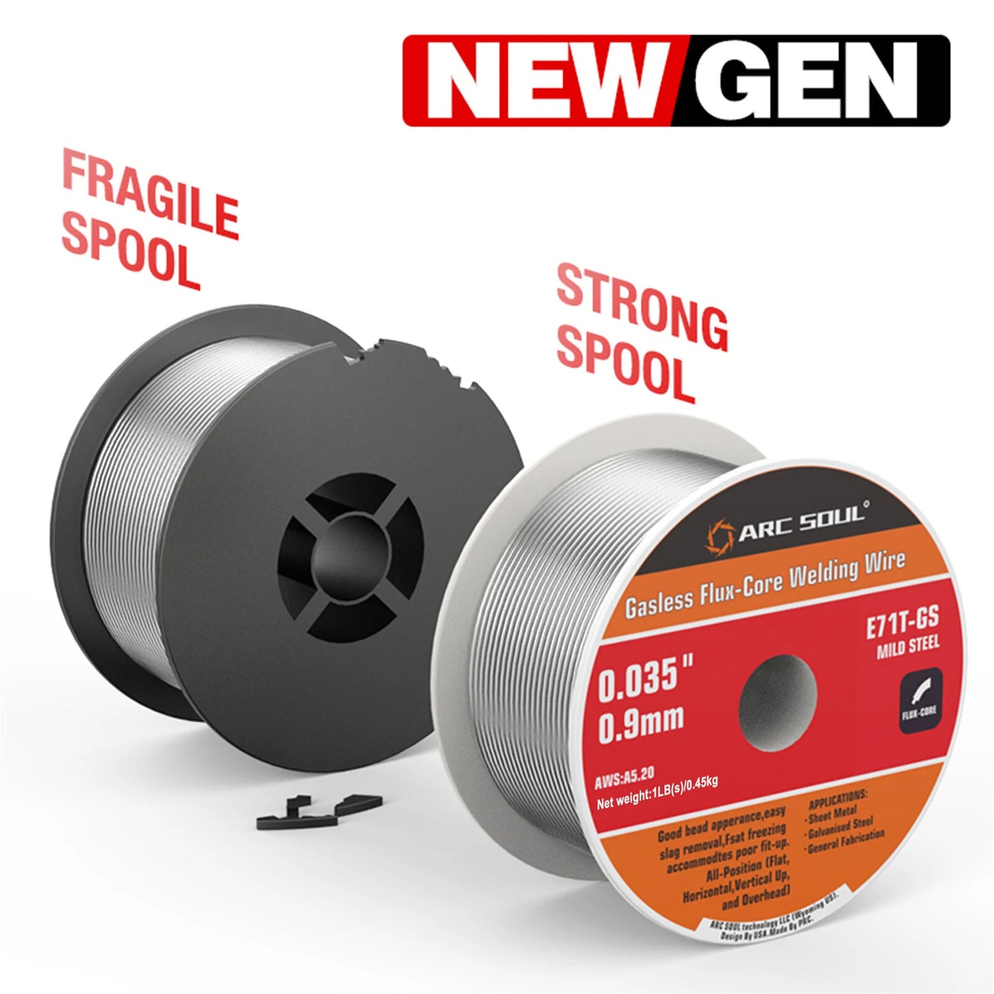 ARC SOUL 0.9mm Flux-Core Welding Wire - Gasless, Self-Shielding, Ideal for Home & Professional Use, 0.45kg/0.9kg