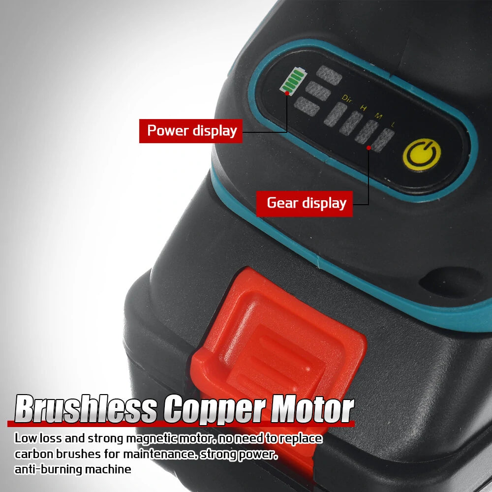 Rechargeable Drillpro 125mm 18V Brushless Angle Grinder with Adjustable Speed and Battery - Blue/Black