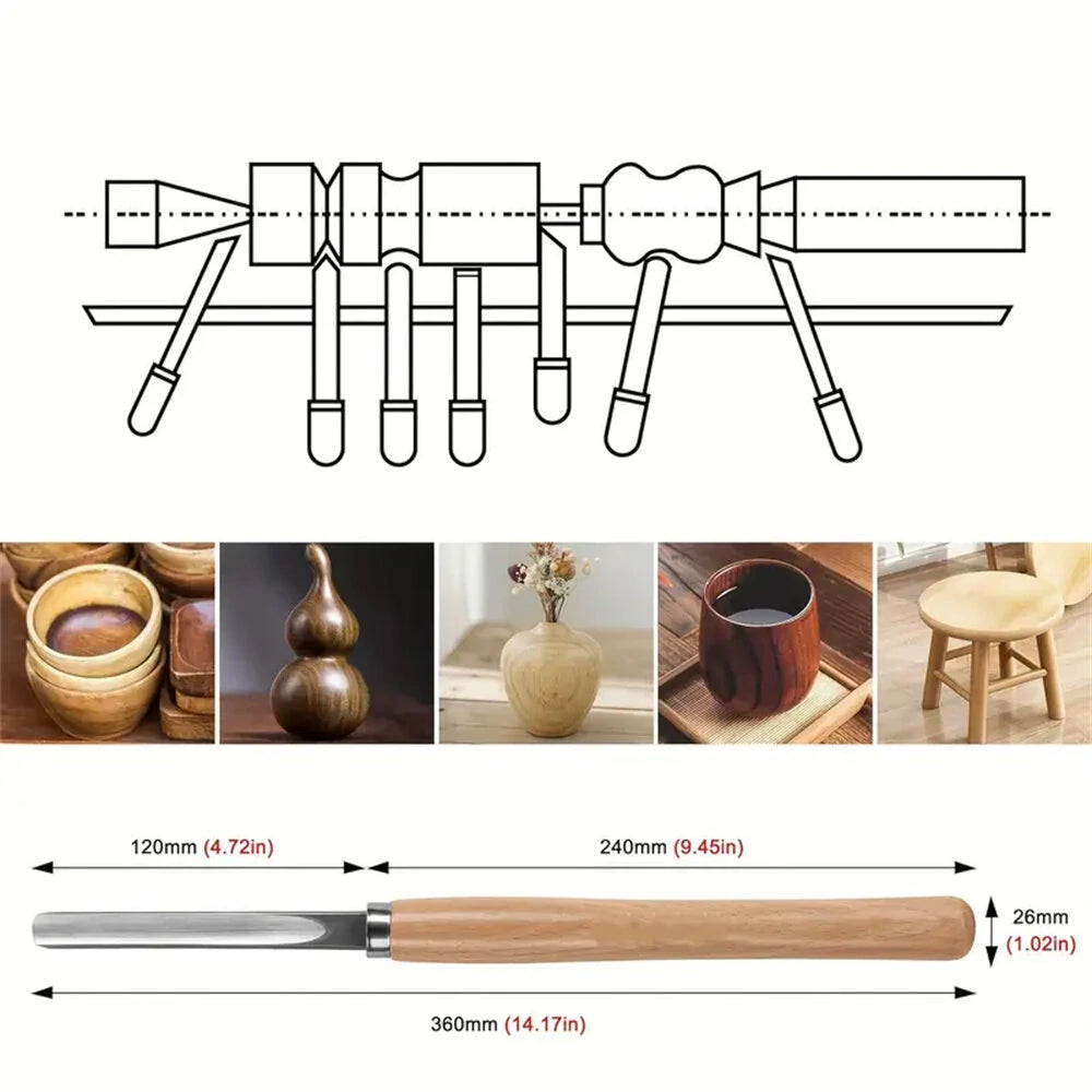 8PCS Wood Turning Chisel Set - High-Speed Steel Blades, Professional Lathe Kit with Skew, Parting, Spear Point, Gouges, Round Nose for Woodworking