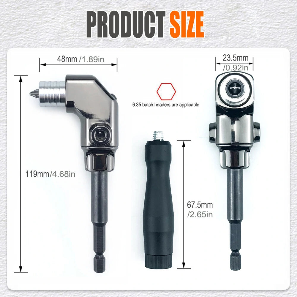 90° Angle Universal Screwdriver Adapter with Quick Release Hex Interface & Optional 10-Piece Set for Hard-to-Reach Areas