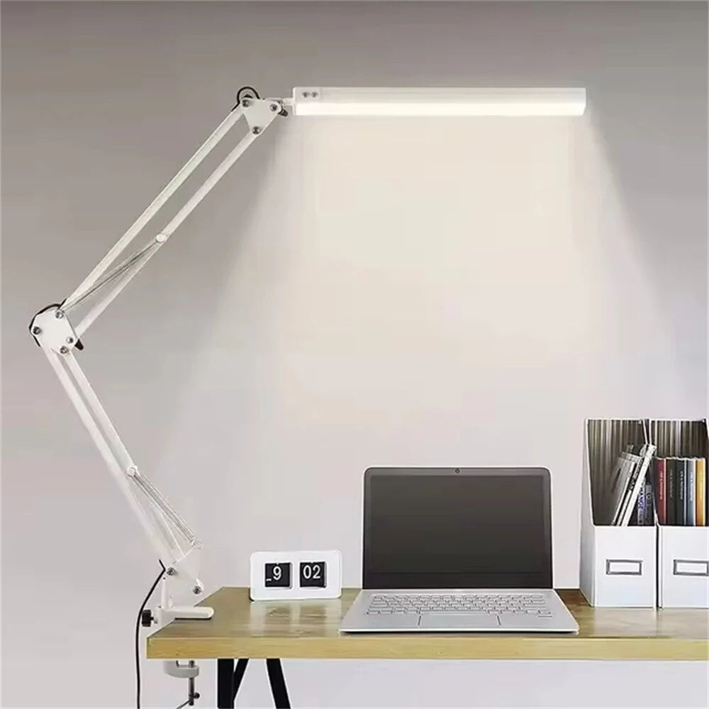 Adjustable 10W LED Desk Lamp with Clamp - Dimmable Brightness & 3 Color Modes for Eye-Care Home Office Lighting