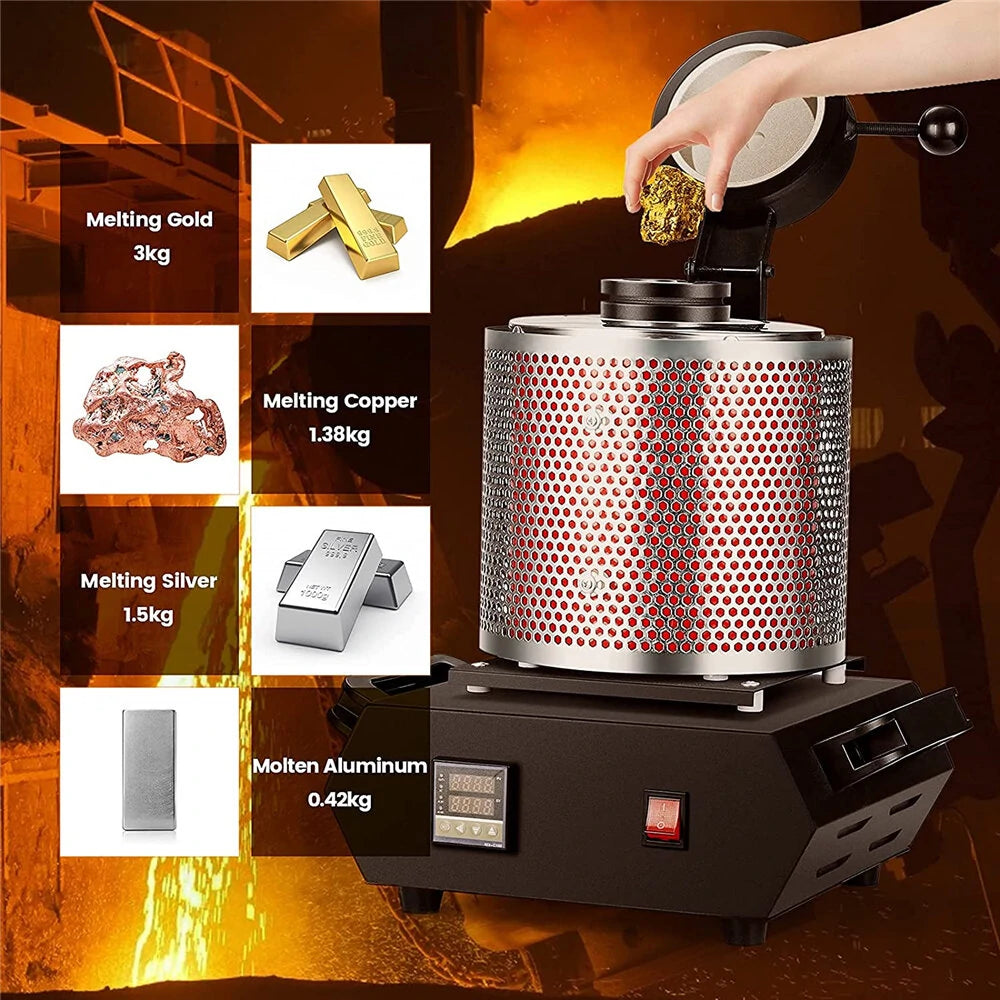 Drillpro Digital Gold Melting Furnace 3KG, AC110V/220V Heating Capacity for Metal Casting & Refining