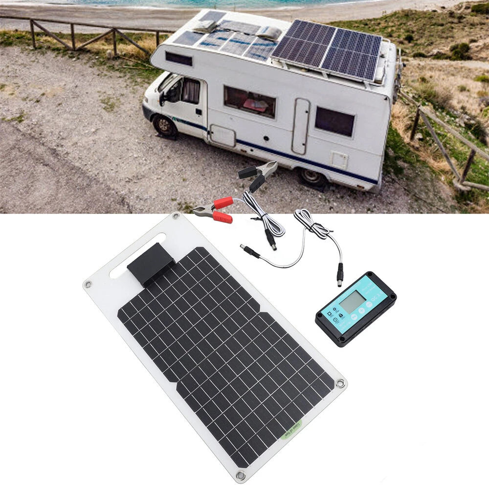 20W Monocrystalline Solar Panel, Dual 12V/24V, IP68 Waterproof, USB-C & DC Ports for Outdoor Camping & Car Battery Charging