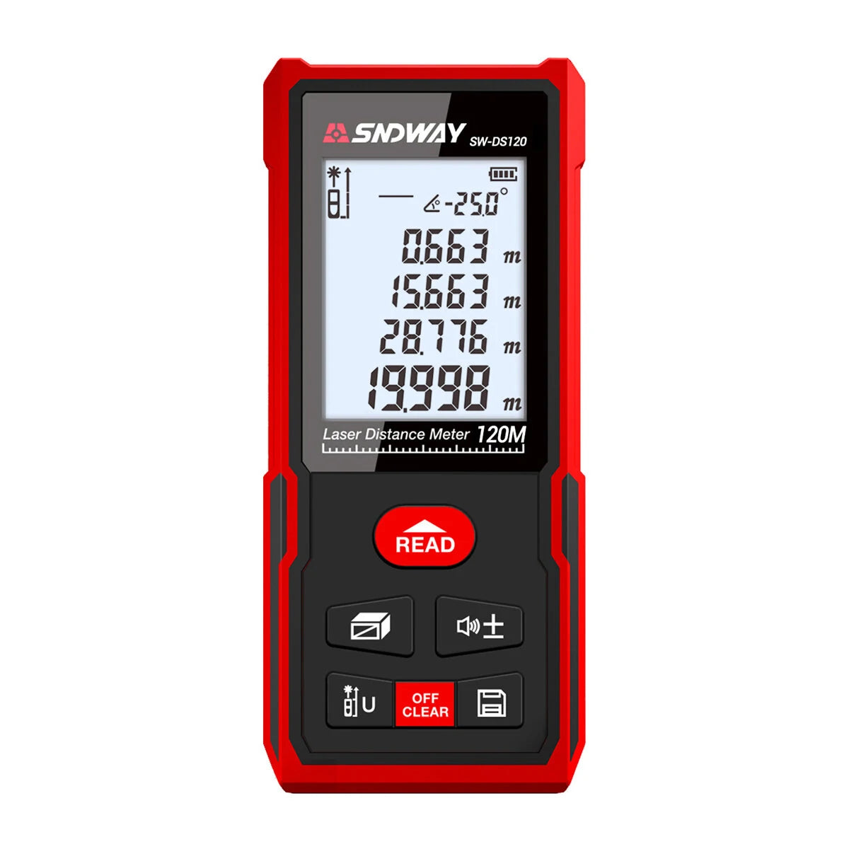 SNDWAY Laser Distance Meter Rangefinder with Angle Sensor & Backlight - Available in 50m, 70m, 100m, 120m - Waterproof & Digital Level