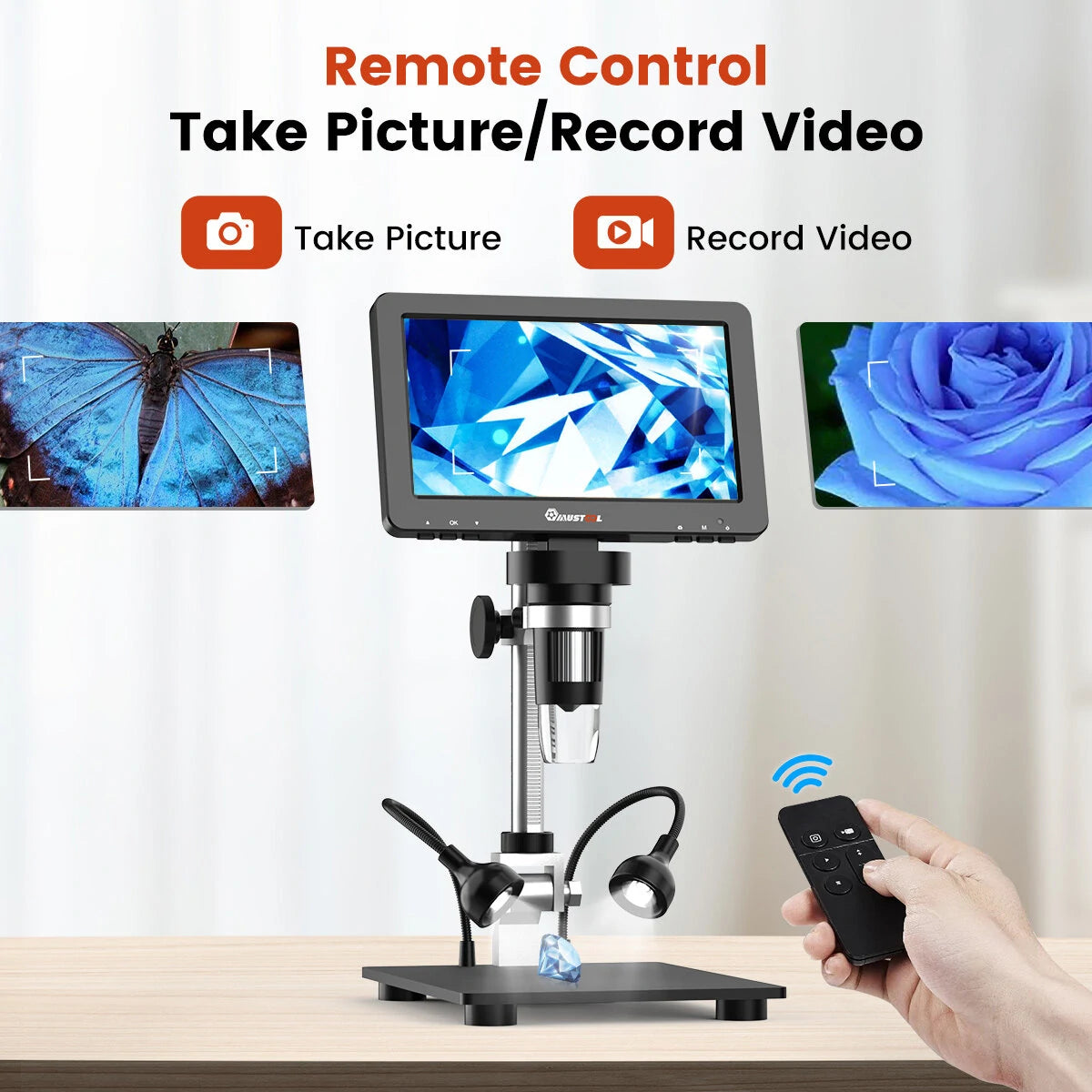 Mustool DM9 Pro 16MP HDMI Digital Microscope with Reflective Cover, 7 IPS Screen, 1200X Zoom, Professional Soldering and Entire Coin Viewing