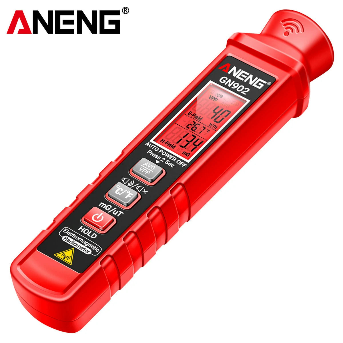 ANENG GN902 3-in-1 Electromagnetic Radiation Tester: Electric & Magnetic Field, Temperature Detection 5Hz-3500MHz, Safety Alarm LCD Display