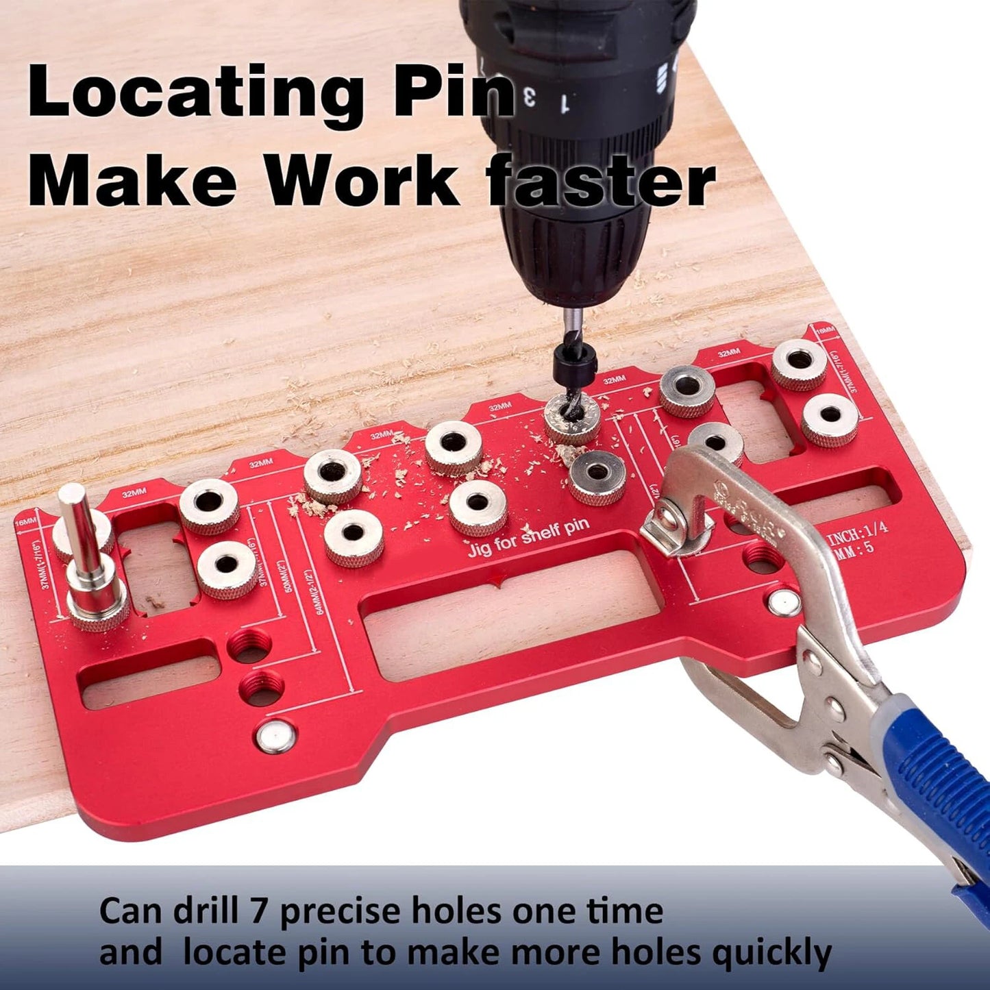 Aluminum Alloy Cabinet Hardware Jig - 5mm Pocket Hole Drill Guide & Shelf Pin Locator