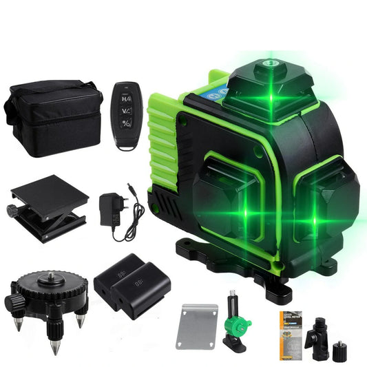 4D 16-Line Green Laser Level with 360° Self-Leveling & 2 Lithium Batteries