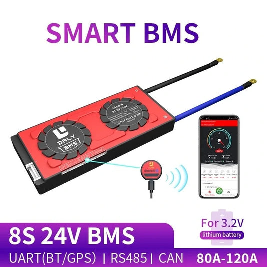DALY Smart BMS 8S 24V 80A-120A LiFePO4 with Bluetooth CAN NTC UART for 18650 LTO Batteries