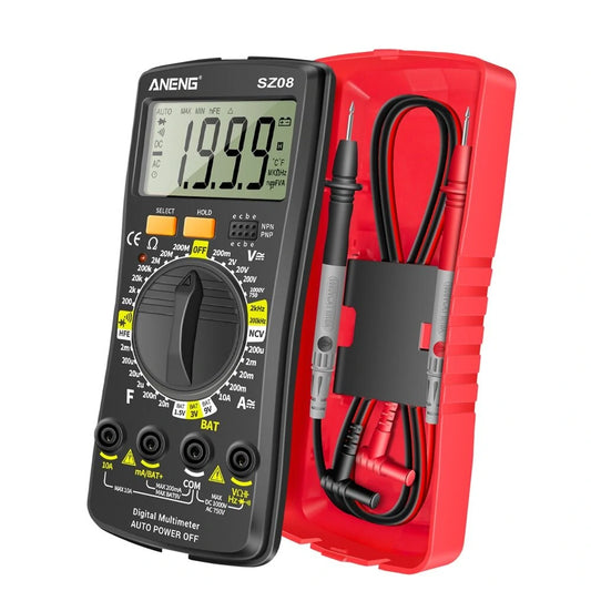 ANENG SZ08 Ultra-Thin LCD Digital Multimeter with Stowable Test Pen, Auto Voltmeter & Resistance Tester, AC/DC 220V Professional Tool