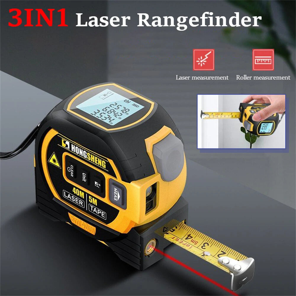 3-in-1 Laser Tape Measure: 40M/60M Rangefinder, 5M Tape, High-Precision Infrared Electronic Distance Meter