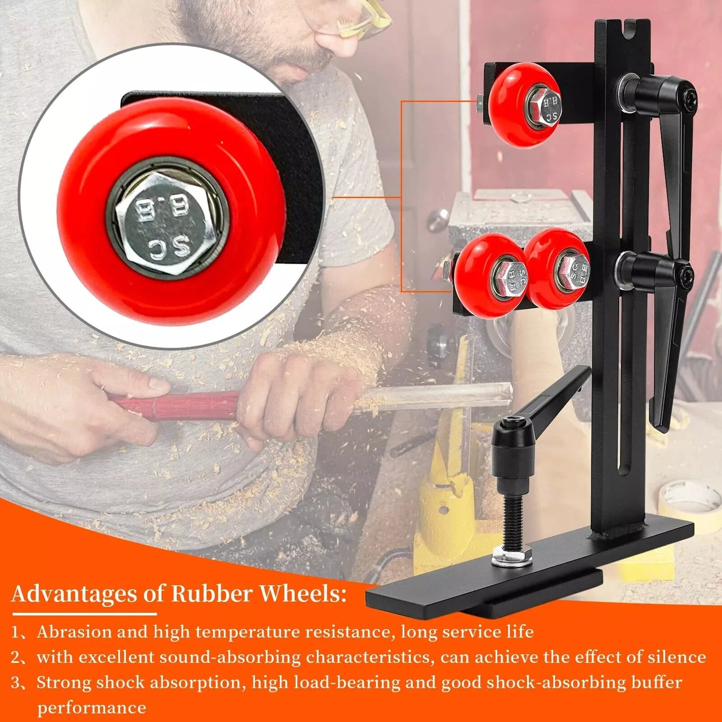 Cast Iron Wood Lathe Steady Rest with 3 Wheels - Woodturning Tool