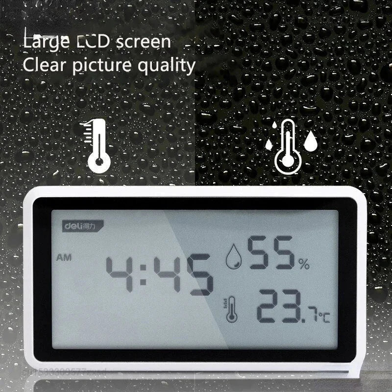 High-Precision Deli Weather Station: 0.1℃ Thermometer, Hygrometer, LCD Display, Clock, Long Battery Life