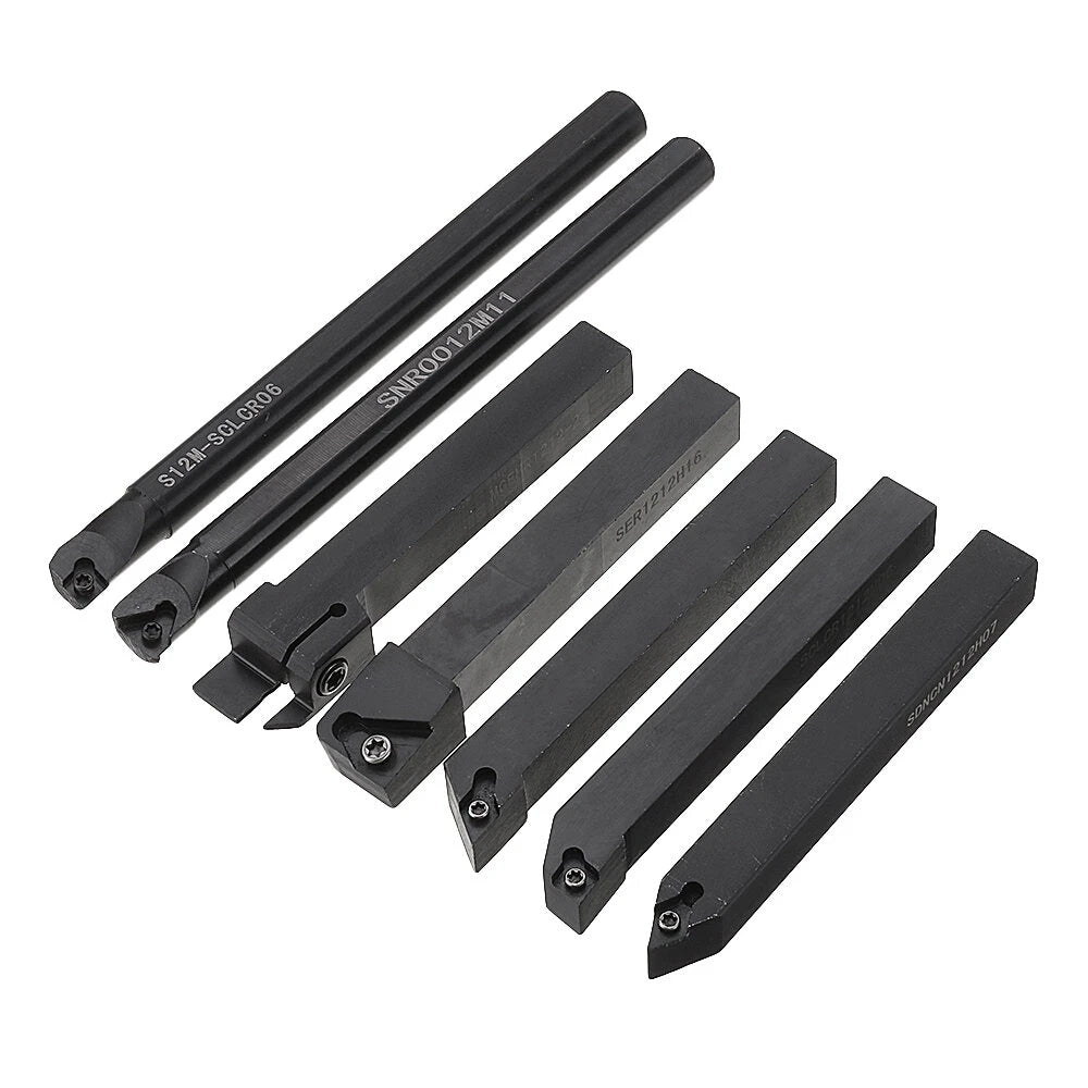 7-Piece 12mm Shank Lathe Boring Bar & Turning Tool Holder Set with Carbide Inserts