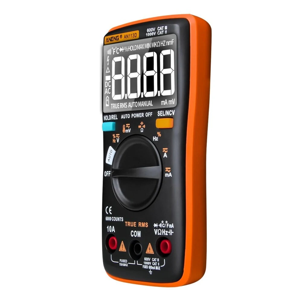 ANENG AN113D Smart True-RMS Digital Multimeter 6000 Counts - Resistance, Diode, Continuity, Temperature, AC/DC Voltage & Current Tester - Upgraded from AN8002