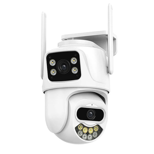 6MP Dual Lens Outdoor WiFi Security Camera, HD Night Vision, Motion Detection, Auto Tracking, Waterproof, Siren Alarm, ICSEE App Remote Viewing