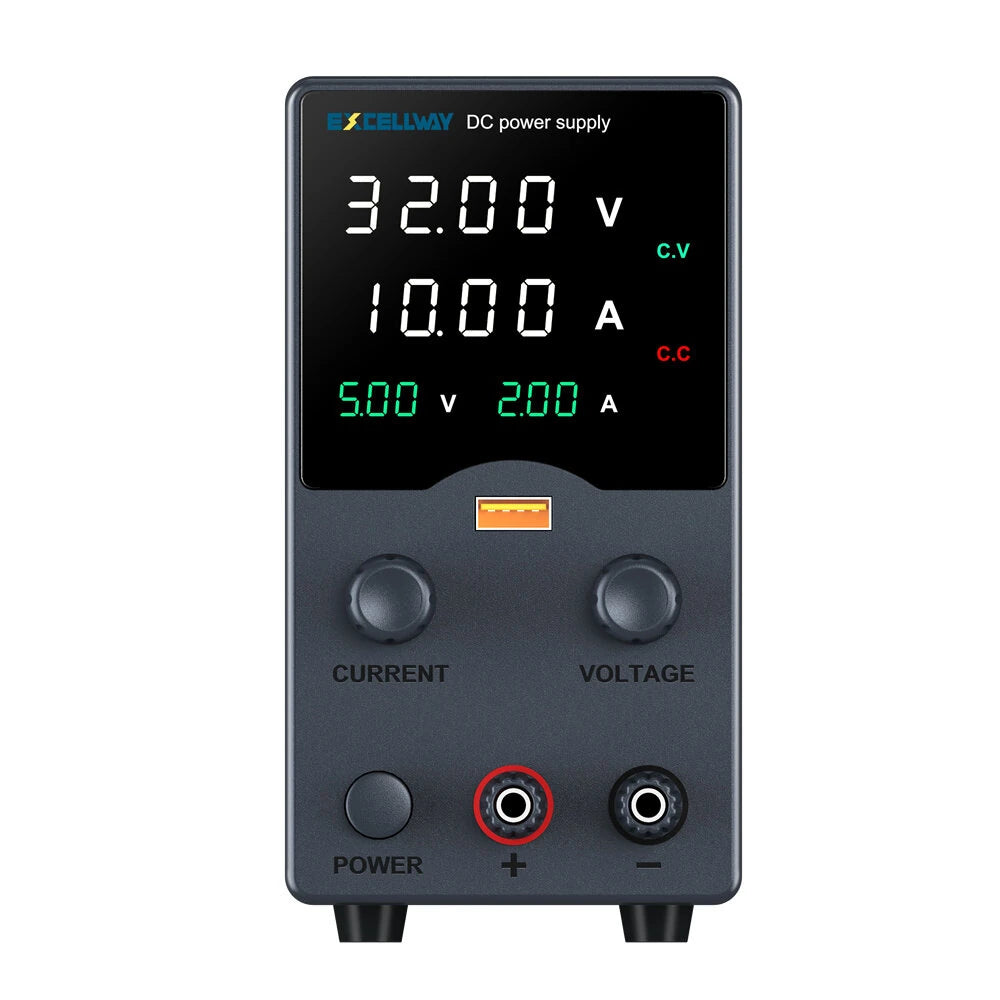 EXCELLWAY GA Series Variable Output Power Supply with USB Fast Charging and Comprehensive Display, Compact Design for Versatile Applications