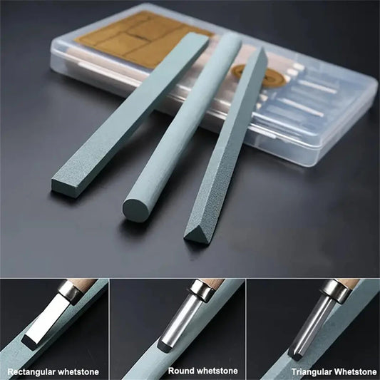 3-Piece Silicon Carbide Sharpening Stone Set for Chisels, Gouges, and Metal Blades