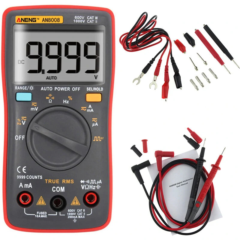 ANENG AN8008 True RMS Digital Multimeter - AC/DC Voltage, Current, Resistance, Frequency & Capacitance Tester