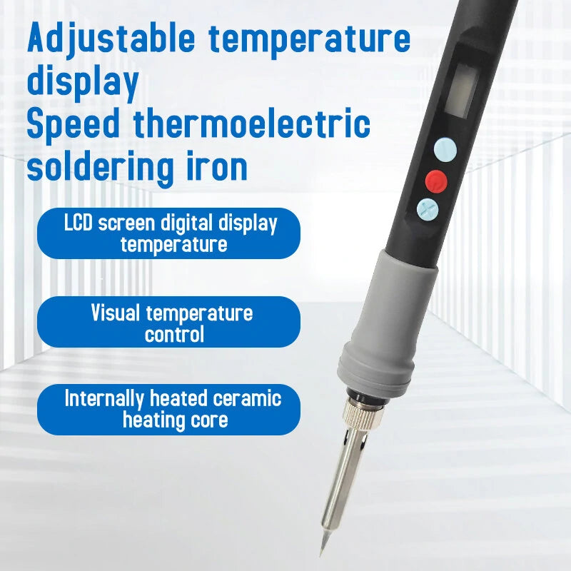Digital 90W Soldering Iron with Adjustable Temperature (180-480°C), Rapid Heating, Sleep Function, 5 Tips, Holder, Sponge, Tweezers, Pliers