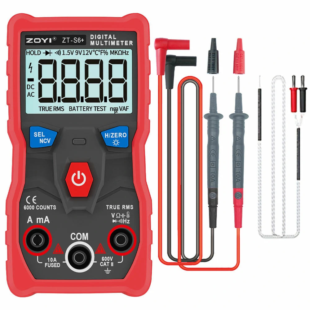 ZT-S6 Digital Multimeter, Professional AC/DC Tester with Auto Range, 6000 Counts Display