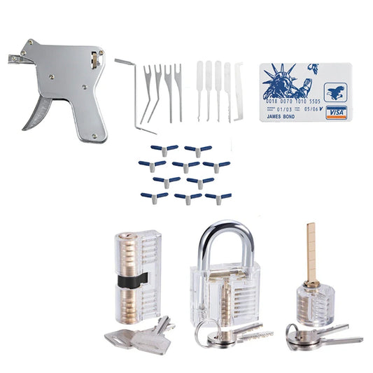 29PCS Steel Lock Pick Set with Transparent Practice Padlock & 5-in-1 Card Tool - Ideal for Locksmith Training & Hobbyists