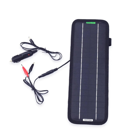 5W 18V Monocrystalline Solar Panel Charger with Car Lighter Plug & Battery Clip Cable