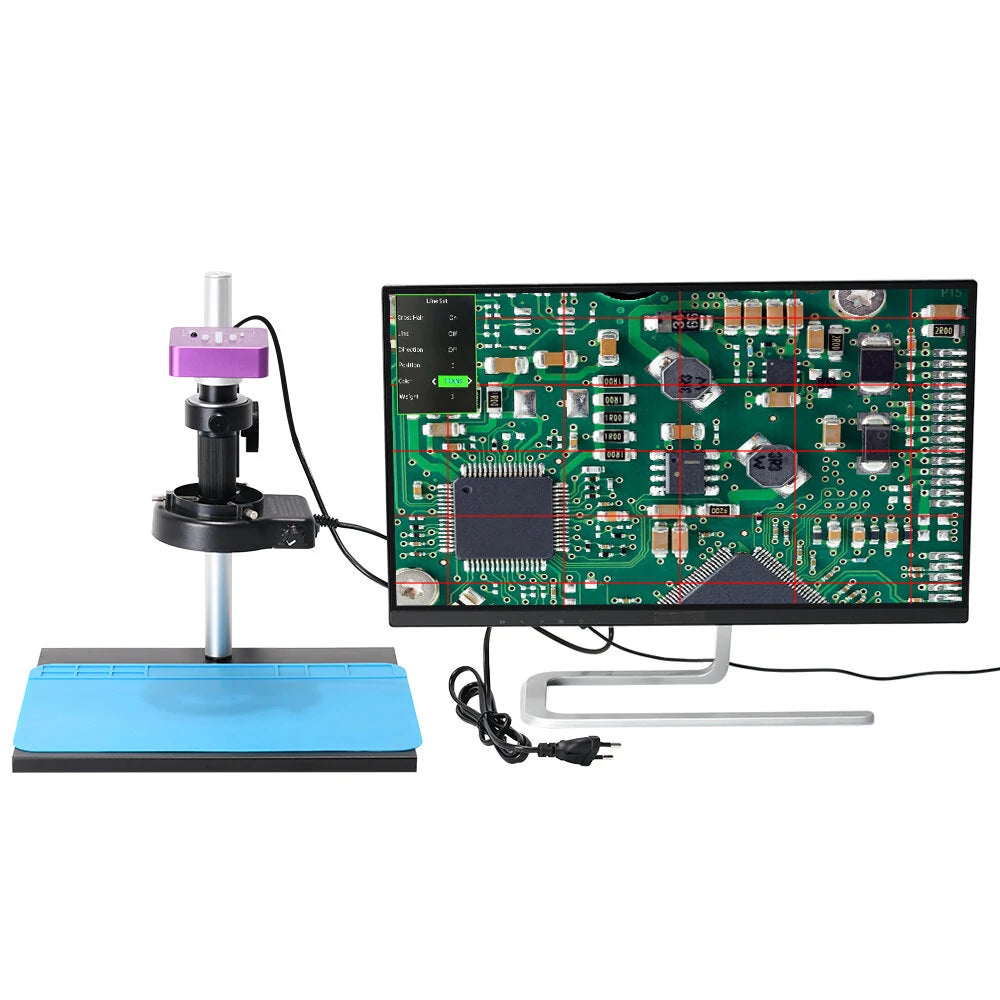 51MP Digital Microscope Camera with 130X C-Mount Lens & 56 LED Ring Light for PCB Repair - Includes Stand